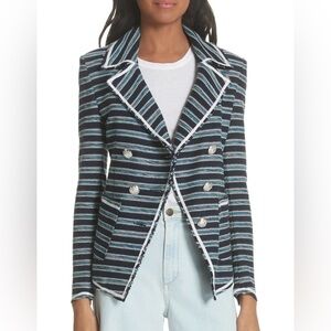 Veronica Beard Carroll Tweed Double Breasted Blazer Dickey Jacket Navy Turquoise